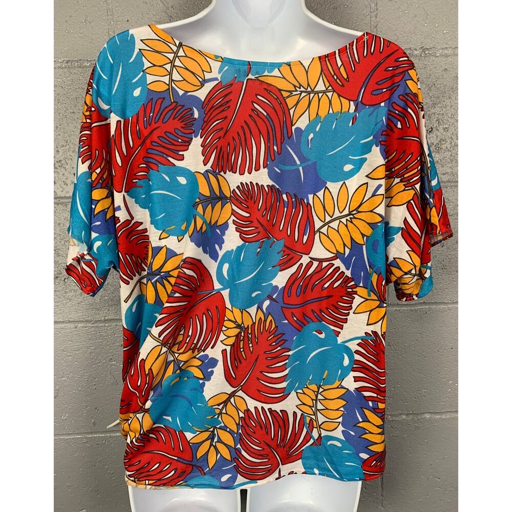 Vintage Vera Neumann Tropical Print Top, 80s Hawaiian Side Tie, M/L - Picture 4 of 10